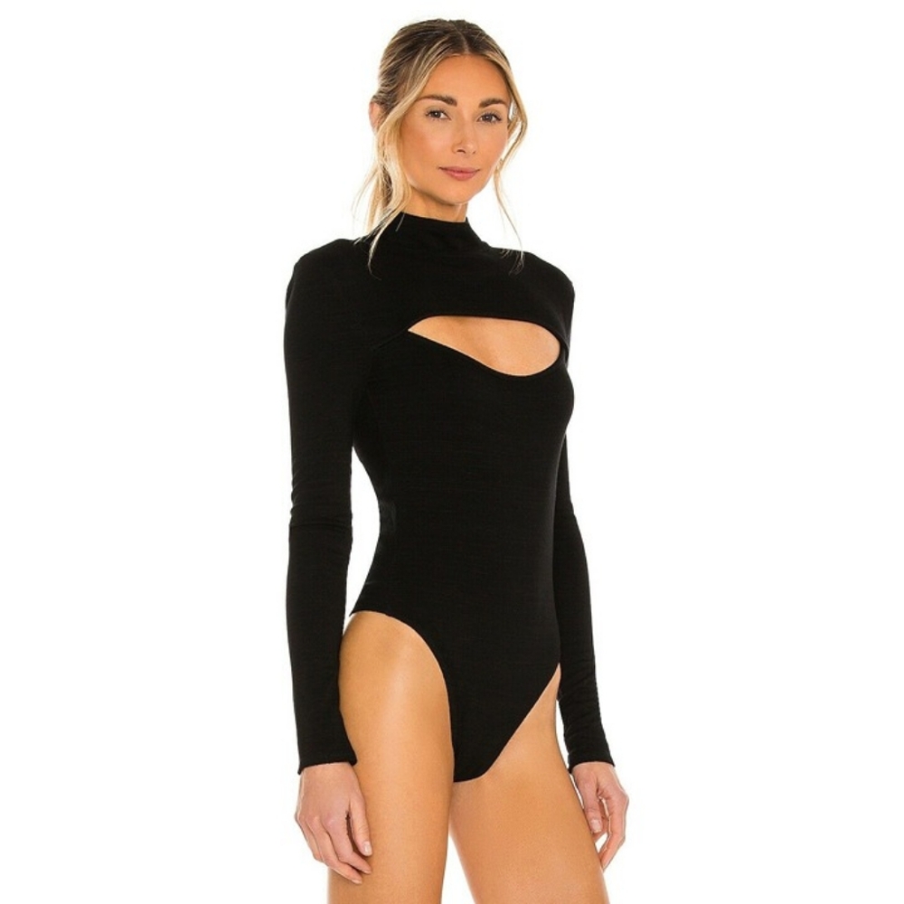 Michael Costello x REVOLVE Evelyn Bodysuit Size Small Black Rayon Blend USA